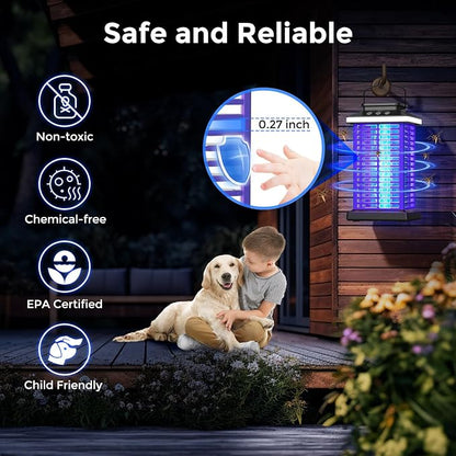 Bug Zapper Outdoor, Mosquito Zapper 2 in 1 Portable & Rechargeable Bug Zapper Outdoor with 5000mAh Battery & LED Night Light, 4000V Electric Fly Zapper for Outside,Patio,Backyard,Garden Purple