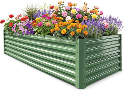 6x3x1.5ft Galvanized Raised Garden Bed, Metal Planter Box for Outdoor Planting Plants, Vegetables, Herbs, Above Ground Raised Garden Bed Kit for Gardening - Forest Green Rectangle