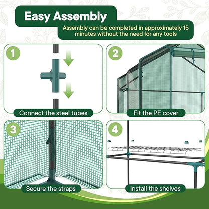OLIXIS Outdoor Greenhouse, Walk-in Greenhouse with 2 Tier 8 Plant Shelves, Durable PVC Cover, 56"x56"x77" Portable Greenhouses for Outdoor Garden, Patio, Porch, Backyard Green Houses, Green