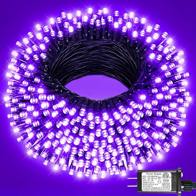 Purple Halloween Lights Outdoor, 100FT 300 LED String Lights for Outside Waterproof with 8 Modes, Plug in Connectable Christmas Lights for Indoor House Patio Garden Party Holiday Decorations