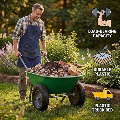 Garvee Wheelbarrow Garden Cart, Heavy Duty Home Utility, Dual-Wheel Home Garden Yard Utility Wheelbarrow Cart with Built-in Stand,(Green)