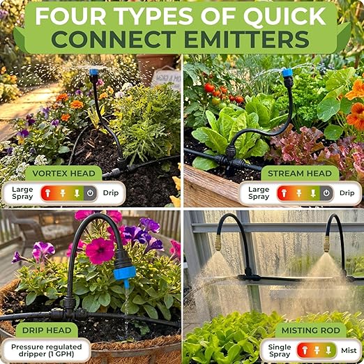 CARPATHEN Drip Irrigation System Kit - Complete Garden Irrigation Kit with 16pcs 360° Adjustable Atomizing Copper Nozzles - Watering Spray System for Raised Beds, Potted Plants, Greenhouse