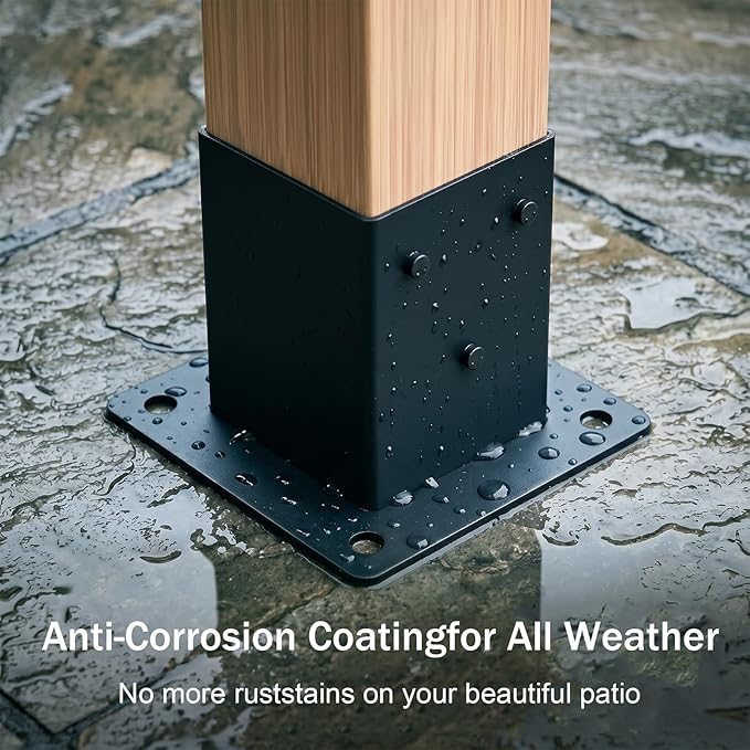 4x4 Post Base Brackets, 3.58'' x 3.58'', Heavy Duty, 2 Pack | Powder-Coated Steel, 2000 lb Support, Includes Bolts and Screws
