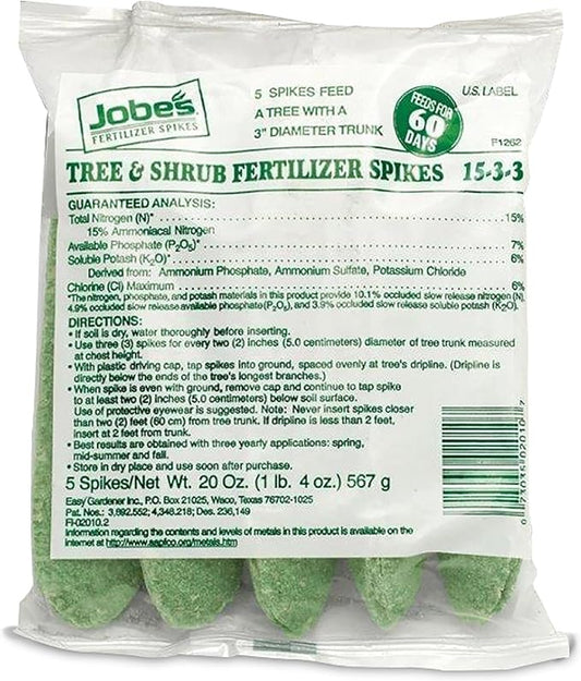 Jobe’s Slow Release Tree and Shrub Fertilizer Spikes, Easy Plant Care for Oak, Maple, Dogwood, Boxwood, and Many More Acid Loving Trees and Shrubs, 5 Count
