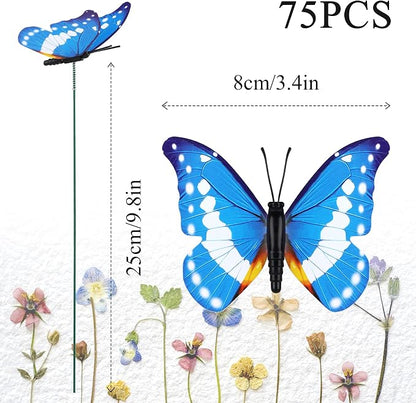 Augshy Butterfly Decorations,75 PCS Luminous Butterfly Garden Decor Stakes, Waterproof Gardening Art Butterfly Ornaments for Outdoor Yard Lawn Garden Decor