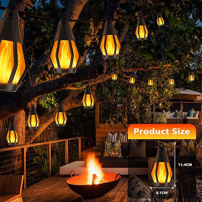 Solar String Lights for Outside, 44Ft Solar Patio Light with 20 Flickering Flame Light Bulbs, Waterproof Warm White Solar Powered Outdoor Lights for Garden Yard Patio Gazebo Bistro Cafe Party Decor