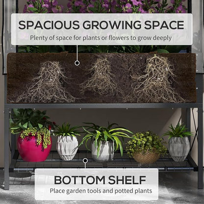 Outsunny Raised Garden Bed with Cover and Storage Shelf, Rectangular Metal Elevated Planter Box with Legs and Bed Liner for Vegetables, Flowers, Herbs, Black