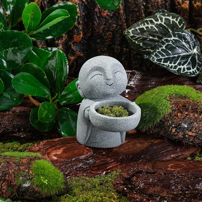 Mini Zen Monk Praying Statue Candle Holder Small Buddha Jizo Figurine Sandstone Feng Shui Sculpture Ornament for Fish Tank Decor Home Garden Good Luck Decoration - Carry Basin