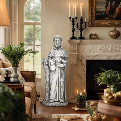 St Francis Garden Statue, 31" Large Catholic Outdoor Statues | Christian saint sculpture for prayer, meditation, and patio decor. Patron of animals, weather-resistant MGO stone.