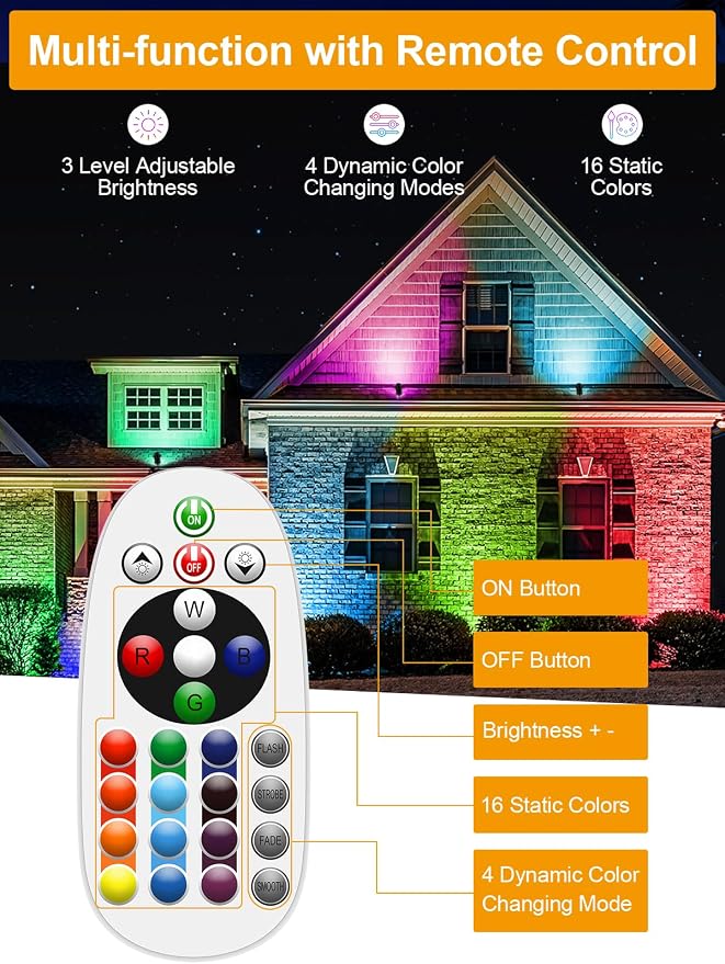 ZUCKEO 12W Color Changing Landscape Lights RGB Low Voltage Landscape Lighting Remote Control, Waterproof LED Outdoor Spotlight for Garden Pathway House Christmas Decor, 10 Pack with Connector