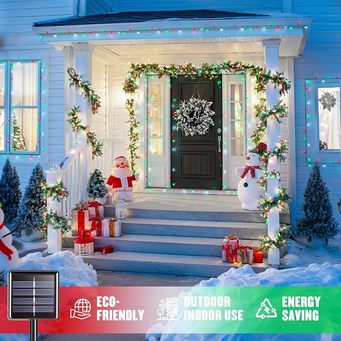 JMEXSUSS 2 Pack Solar Christmas Lights Tot. 66FT 200LED Red White and Green | Outdoor Waterproof, 8 Modes Solar String Lights for Outside Patio Christmas Tree Garden Yard Xmas Decorations