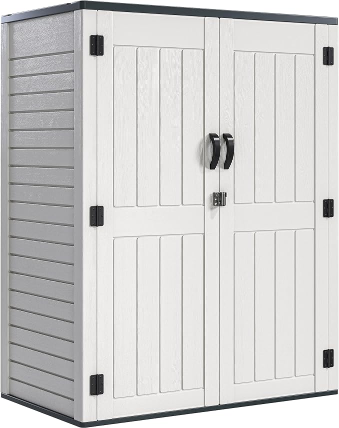 YITAHOME 59 Cuft Outdoor Tall Storage Shed, Waterproof Vertical Resin Shed for Garden, Garage, Patio, Lockable Tool Storage, No Shelves Included, Light Gray