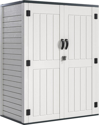 YITAHOME 59 Cuft Outdoor Tall Storage Shed, Waterproof Vertical Resin Shed for Garden, Garage, Patio, Lockable Tool Storage, No Shelves Included, Light Gray