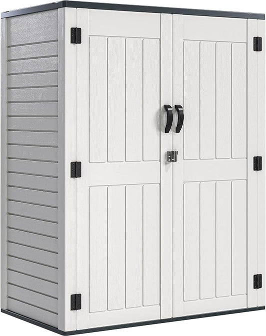 YITAHOME 59 Cuft Outdoor Tall Storage Shed, Waterproof Vertical Resin Shed for Garden, Garage, Patio, Lockable Tool Storage, No Shelves Included, Light Gray