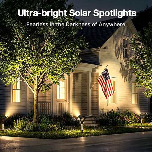 Solar Lights Outdoor Waterproof Spot Lights, 2 Pack Solar Powered Garden Spotlights for Outside Yard Pathway House Landscape Lighting, Auto On/Off, 3000K Warm White