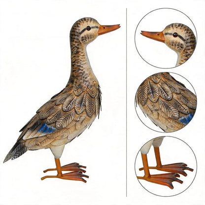 Shorayn Garden Statue Metal Duck Life-Size Mallard Indoor Outdoor Decor Handmade Iron