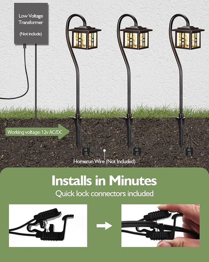 LITFIT Low Voltage Landscape Lighting,12V 3W 185LM 3000K ORB Electric Pathway Lights, Waterproof Wired Garden Light with Connectors for Walkway Yard, Die-Cast Aluminum, 50000H Integrated LED, 12Pack