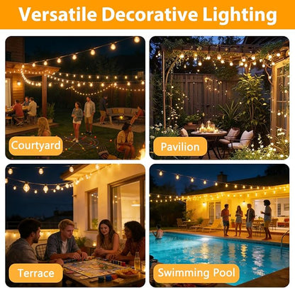 LumBelle Smart Outdoor String Lights, 50FT ST38 LED Patio Lights with Timer Remote APP Control, 22 Shatterproof LED Bulbs (2 Spare), Dimmable Waterproof Hanging Light for Backyard Porch Party Decor