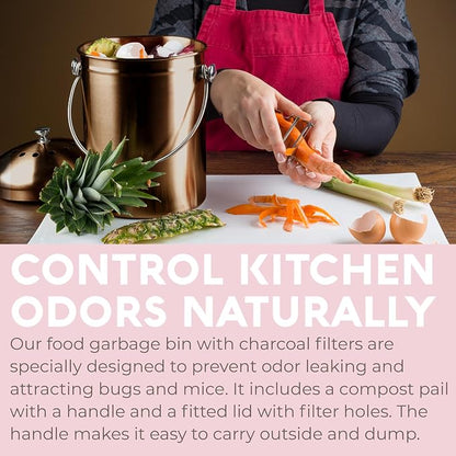 EPICA Countertop Compost Bin Kitchen | 1.3 Gallon | Odorless Composting Bin with Carbon Filters | Indoor Compost Bin with Lid | Stainless Steel Kitchen Composter for Food Scraps & Waste Recycling