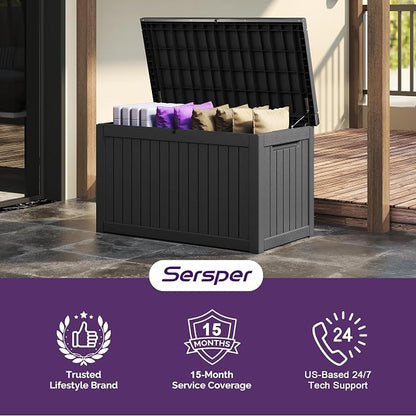 Sersper 230 Gallon Outdoor Storage Box, Resin Deck Box, Waterproof and UV Resistant Package Delivery Box for Patio Cushions, Pool Supplies, Lockable, Black