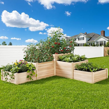 SPECRAFT 3-Tier Raised Garden Bed, Adjustable Fir Wood Outdoor Planter Box with Dividers, Tool-Free Assembly for Vegetables, Herbs, Flowers, 28 Inch Depth
