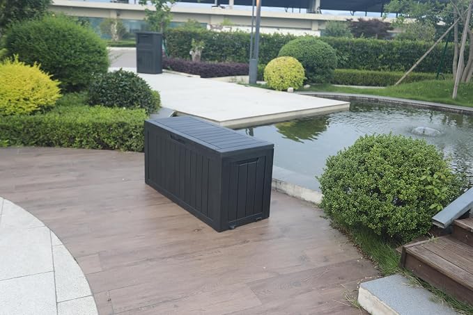 BTEXPERT 75 Gallon Outdoor Storage Container Deck Box for Patio Furniture Garden Tools Cushions Sports Equipment Waterproof Lockable Stainless Steel insert UV Resistant