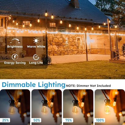 GvvooHome S11 LED Outdoor String Lights 100FT, Shatterproof & Waterproof Patio Lights with 32 Plastic Bulbs for Porch, Deck, Garden, Backyard, Balcony, 2700K Dimmable
