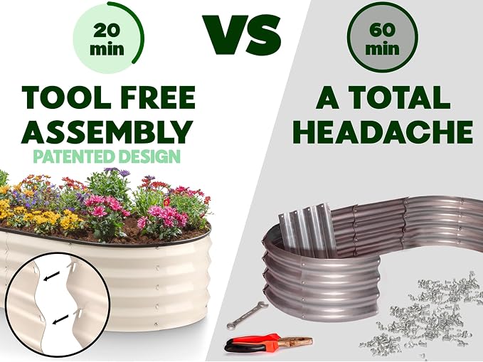 Plant & Plot Galvanized Raised Garden Beds Outdoor // 4×2×1 ft (2-Pack) Planter Raised Beds for Gardening, Vegetables, Flowers // Large Metal Garden Box (White) // Patented Tool-Free Design