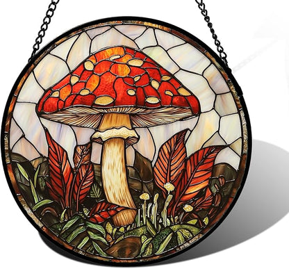 DASTOLL Stained Glass Window Hanging, Big Red Mushroom Suncatcher for Doors Home Sun Catchers Decoration and Christmas, Mother's Day Birthday Gifts for Women, Men, and Mom 7.8 in