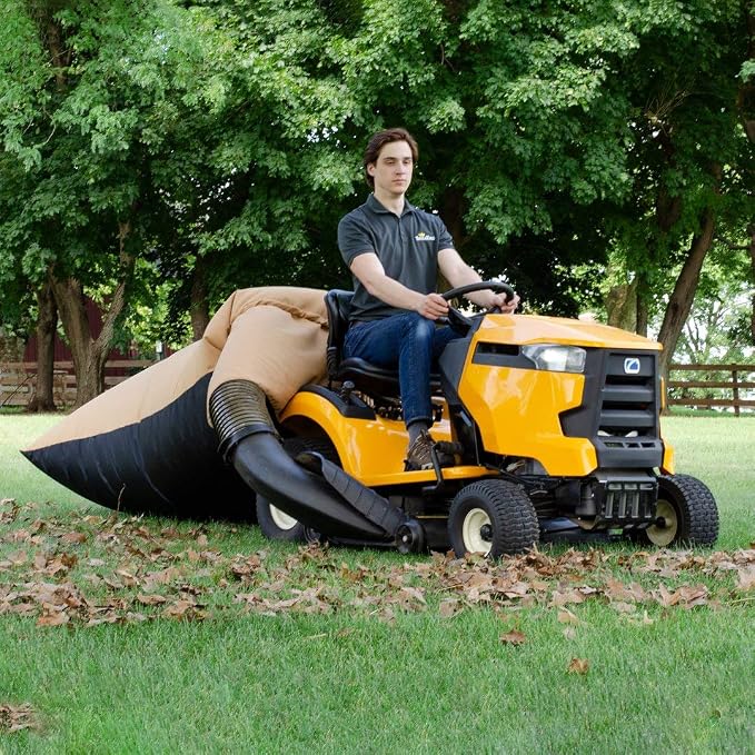 TerraKing Pro Leaf Bag for Ride-On Lawn Mowers | 54 Cu. Ft., 120" Opening | 2-Bag System | Heavy Duty Nylon Bottom | Fast Easy Leaf Collection | Tan (Model ST95084)