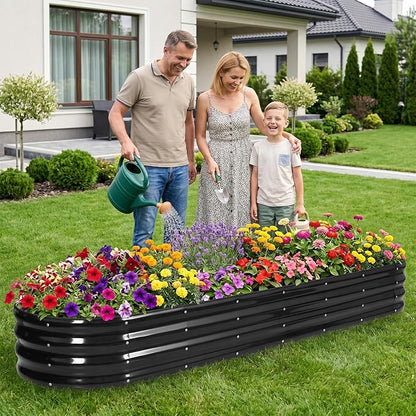 1MORE Galvanized Raised Garden Bed- Planter Garden Boxes Outdoor, Raised Beds for Gardening,Metal Garden Bed Kit for Vegetables Flower, Planter Raised Beds.8x2x1ft Grey-2pcs