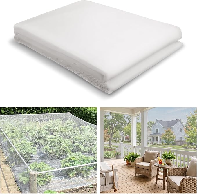 ANPHSIN Strong PP Nanocomposite Mosquito Net Garden Netting - 10 x 12ft Bird Insect Pest Mesh Barrier Screen for Patio, Balcony, Porch, Outdoor Raised Beds Protection (White)