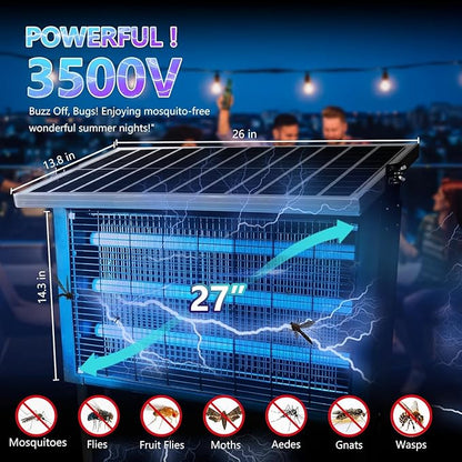 Heavy-Duty Big Solar Bug Zapper Outdoor for 8000 sq.ft with 30W Solar Panel | Rechargeable Solar Zapper with High Powered, Outdoor Solar Bug Zapper for Patio Garden Backyard Farm and Large Spaces