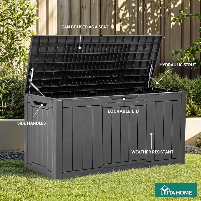 YITAHOME 80 Gallon Outdoor Storage Box | Large Waterproof Resin Deck Box, Indoor Outdoor Lockable Storage Container for Patio, Garden, Cushions, Tools, Equipment