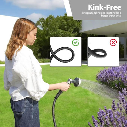 Garden Hose 25ft x 5/8",Flexible Water Hose,Lightweight Braided Hose with Swivel Handle,Leak-Free Connections, Male to Female Fittings, Kink Resistant Durable Hybrid Hose,Grey