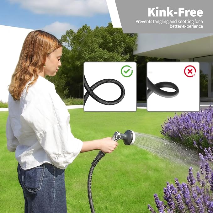 Garden Hose 100ft x 5/8",Flexible Water Hose,Lightweight Braided Hose with Swivel Handle,Leak-Free Connections, Male to Female Fittings, Kink Resistant Durable Hybrid Hose,Grey