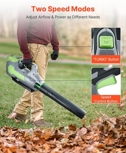 VEVOR 60V Cordless Leaf Blower with Brushless Motor, 650 CFM/125 MPH, Battery Powered Electric Leaf Blowers for Lawn Care with 5Ah Battery and Fast Charger, 3 Speed Control