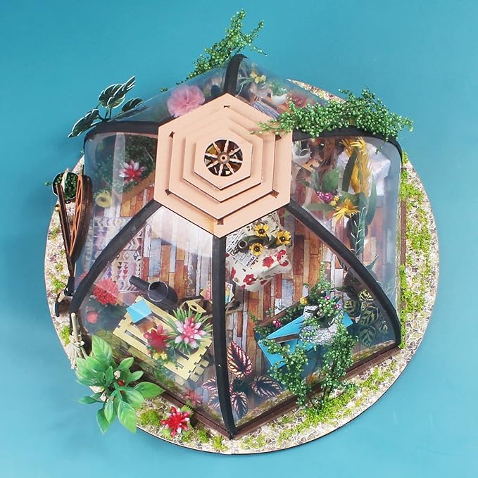GuDoQi DIY Miniature Dollhouse Kit, Tiny 1:24 Scale House with Furniture, Great Handmade Craft Gift for Birthdays and Christmas Day, Green Flower Shop