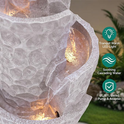 28" 4-Tier Twist Water Fountain with Rotating Crystal Ball, Exclusive Honeycomb Texture, Cascading Waterfalls, Weather-Resistant Outdoor Fountain Creates Tranquil Oasis for Garden Patio | Hammered Texture, Cascading Waterfalls, Weather-Resistant Outdoo...