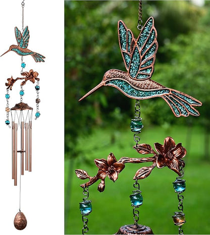 Wind Chimes - Wind Chimes for Outside Deep Tone 32 inches 5 Aluminum Tubes, Birthday, Memorial, Gifts for Mom, Grandma, Daughter, Decoration for Home, Garden, Patio (32" Hummingbird Turquoise)