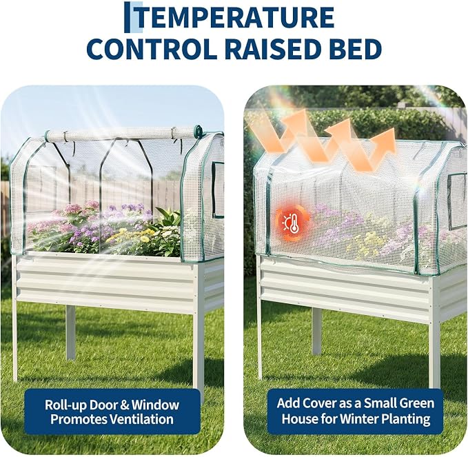 48×24×55in Large Metal Raised Garden Bed with Legs and Cover, Galvanized Oval Raised Bed Planter with Leg for Vegetables and Flowers, Build-in Spray Tube Effortless Watering | Elevated metal planter with built-in 3-spray nozzle watering system, drain t...
