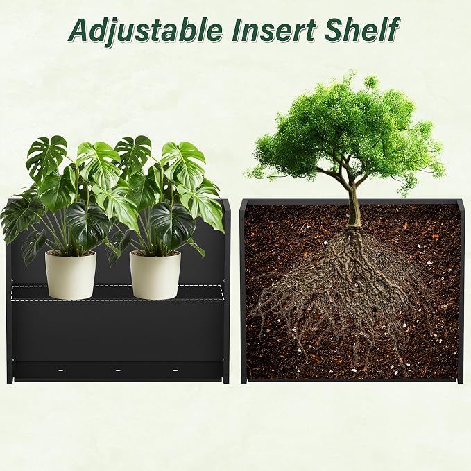 Metal Tall Planter 38" L x 12" W x 30" H | Long Rectangular Planter Box, Drainage Holes & Removable Shelf, Heavy Duty Steel Planter for Tall Plants, Flowers or Shrubs