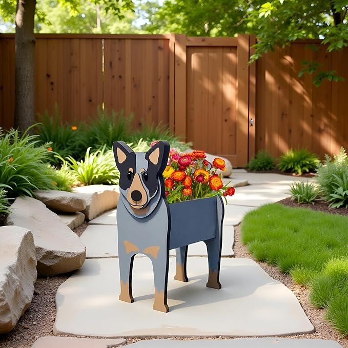 Australian Cattle Dog Planter Pots, 9.45 x 6.09 x 13.39 Inches | Dog Flower Pot, Cute Animal Shaped Plant Pot, Gifts for Women & Pet Lovers, Indoor Outdoor Garden Home Office Decor