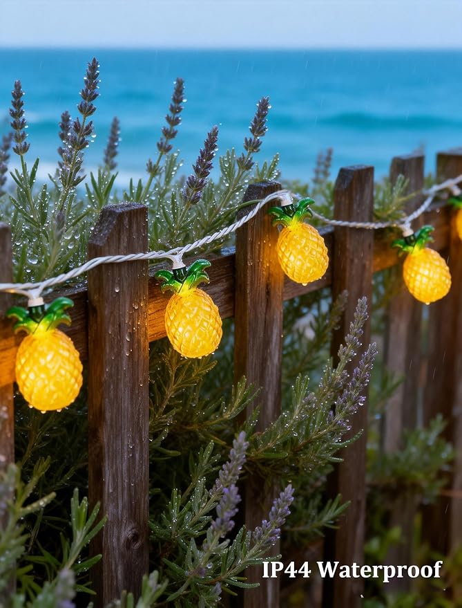 8.5Ft Tropical Summer Beach Pineapple Lights, 10L LED Pineapple String Lights Plug in for Indoor/Outdoor Home Table Porch Pergola Tiki Bar Luau Aloha Hawaiian Party Lights