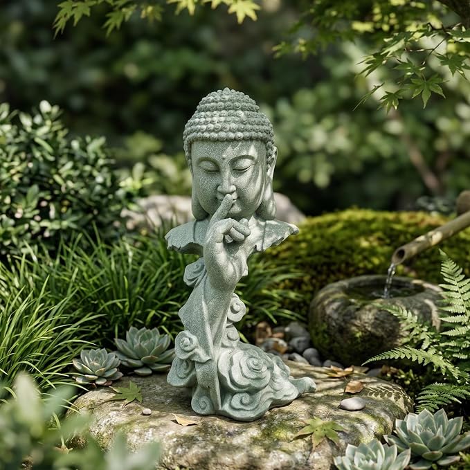 buddha head statue Natural sandstone material for aquarium decorations garden statue zen ornament outdoor courtyard decor meditation fish tank indoor Feng Shui Gift (7.8''H-Meditation Buddha)