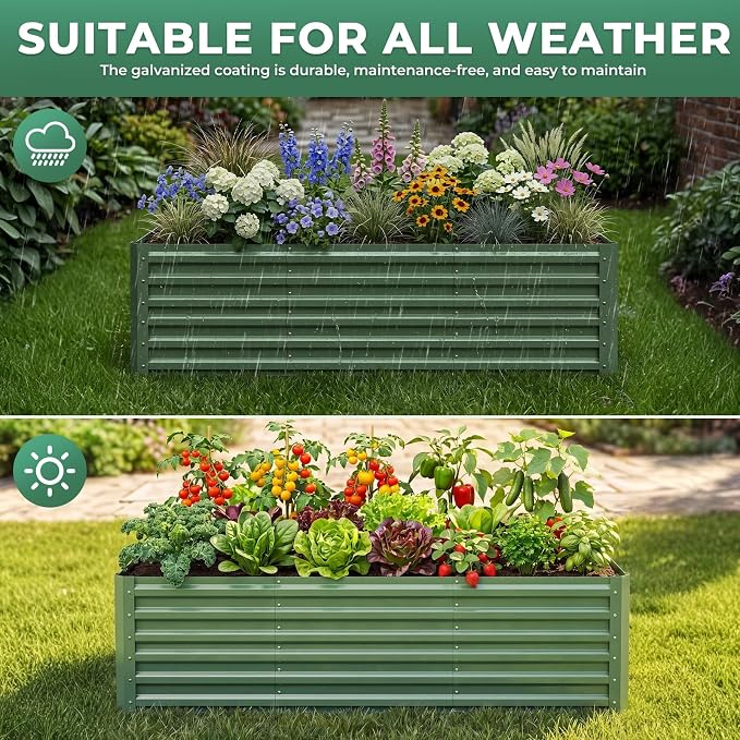 6x3x1.5ft Galvanized Raised Garden Bed, Metal Planter Box for Outdoor Planting Plants, Vegetables, Herbs, Above Ground Raised Garden Bed Kit for Gardening - Forest Green Rectangle