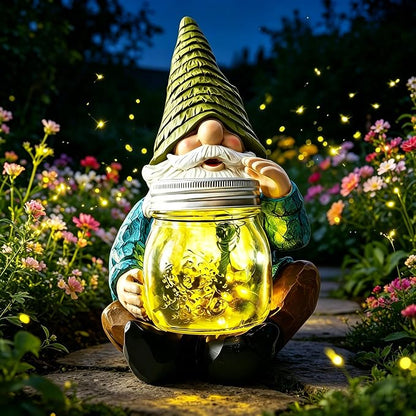VOOKRY Solar Garden Gnome Statues, Outdoor Gnome with Firefly Solar Lights Waterproof, Birthday Gifts for Mom Women Mother's Day Christmas, Garden Figurines for Yard Decor Patio Porch Lawn Ornaments
