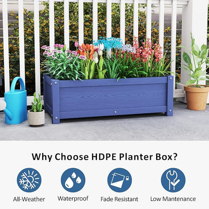 HDPE Raised Planter Box Outdoor,Rot-Resistant and Non-Cracking,Small Raised Beds for Gardening 29.5 * 14.4 * 9.8 in for Yard,Lawn,Outdoor Planter Boxes Rectangle with Drainage Holes Navy