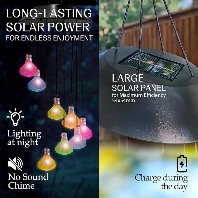 Upblend Outdoors Solar Hanging Decoration for Outside – Color Changing LED Decoration for Outdoor, Solar Chimes Outdoor Waterproof, Light Decor for Outside – Diamond, Gold