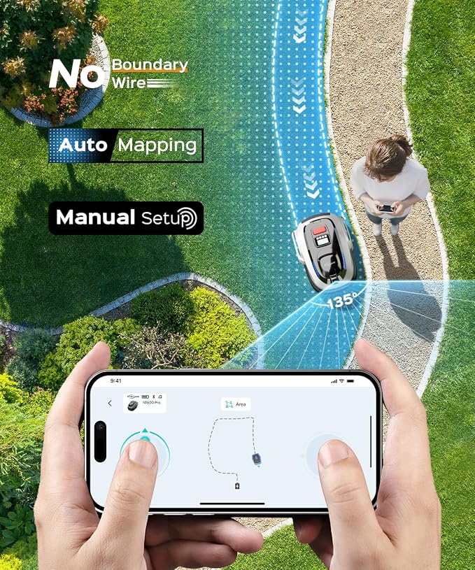 YARDCARE N1600 PRO Wireless Robot Lawn Mower, RTK+Vision Navigation, 0.4 Acre Coverage, APP Smart Control, Multi-Zone Mowing, Ordered Cutting Path, Smart Robot Lawn Mower for Yards